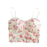 2024 Summer Sweet Floral Corset Vest Office Lady Beach Style Sleeveless Blouse Women Vintage Lace Slim Crop Top Korean Fashion - Image 6