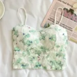 2024 Summer Sweet Floral Corset Vest Office Lady Beach Style Sleeveless Blouse Women Vintage Lace Slim Crop Top Korean Fashion - Image 8