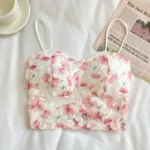 2024 Summer Sweet Floral Corset Vest Office Lady Beach Style Sleeveless Blouse Women Vintage Lace Slim Crop Top Korean Fashion - Image 9