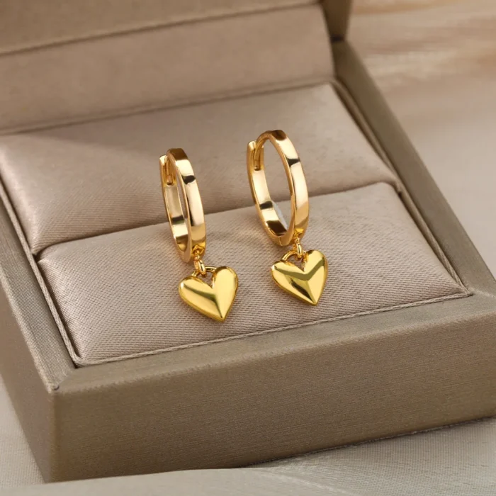 Stainless Steel Earring for Women Heart Zircon Gold Color Hoop Earrings Vintage Waterproof Ear Piercing Jewelry Accessories Gift - Image 4