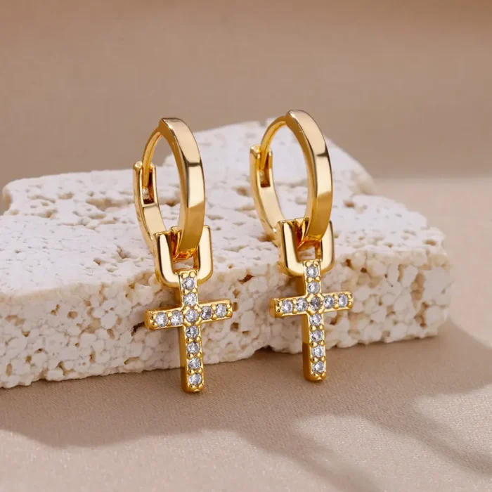 Stainless Steel Earring for Women Heart Zircon Gold Color Hoop Earrings Vintage Waterproof Ear Piercing Jewelry Accessories Gift - Image 18
