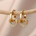 Stainless Steel Earring for Women Heart Zircon Gold Color Hoop Earrings Vintage Waterproof Ear Piercing Jewelry Accessories Gift - Image 17