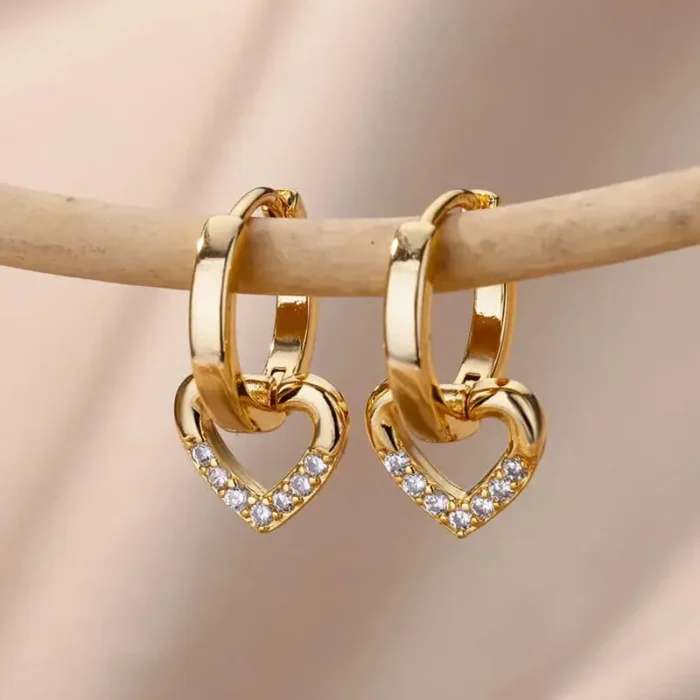 Stainless Steel Earring for Women Heart Zircon Gold Color Hoop Earrings Vintage Waterproof Ear Piercing Jewelry Accessories Gift - Image 17