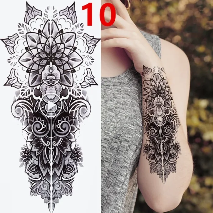 1PC Black Forest Tattoo Sticker For Men Women Tiger Wolf Death Skull Temporary  Fake Henna Skeleton King Animal Tatoo - Image 13