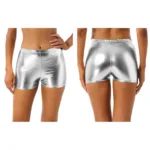 Womens Shiny Metallic Shorts Ladies Rave Party Pole Dance Clubwear Wetlook Booty Shorts Mid Waist Elastic Waistband Hot Pants - Image 7