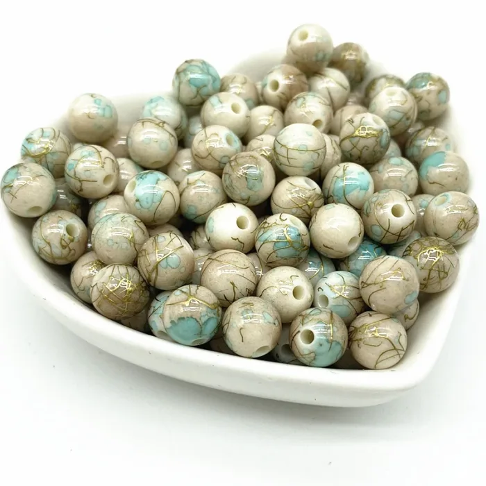 50pcs 8mm Printing Gold Color Wire Round Bead Acrylic Beads for Jewelry Making  DIY Accessory #RoLi - Image 5