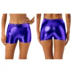 Womens Shiny Metallic Shorts Ladies Rave Party Pole Dance Clubwear Wetlook Booty Shorts Mid Waist Elastic Waistband Hot Pants - Image 9