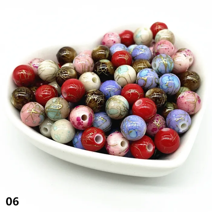 50pcs 8mm Printing Gold Color Wire Round Bead Acrylic Beads for Jewelry Making  DIY Accessory #RoLi - Image 10