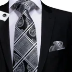 Hi-Tie Designer Black Blue Striped 63inch Silk Men Tie Extra Long Ties for Men Woven Classic 160cm Men Necktie Pocket Square Set - Image 39
