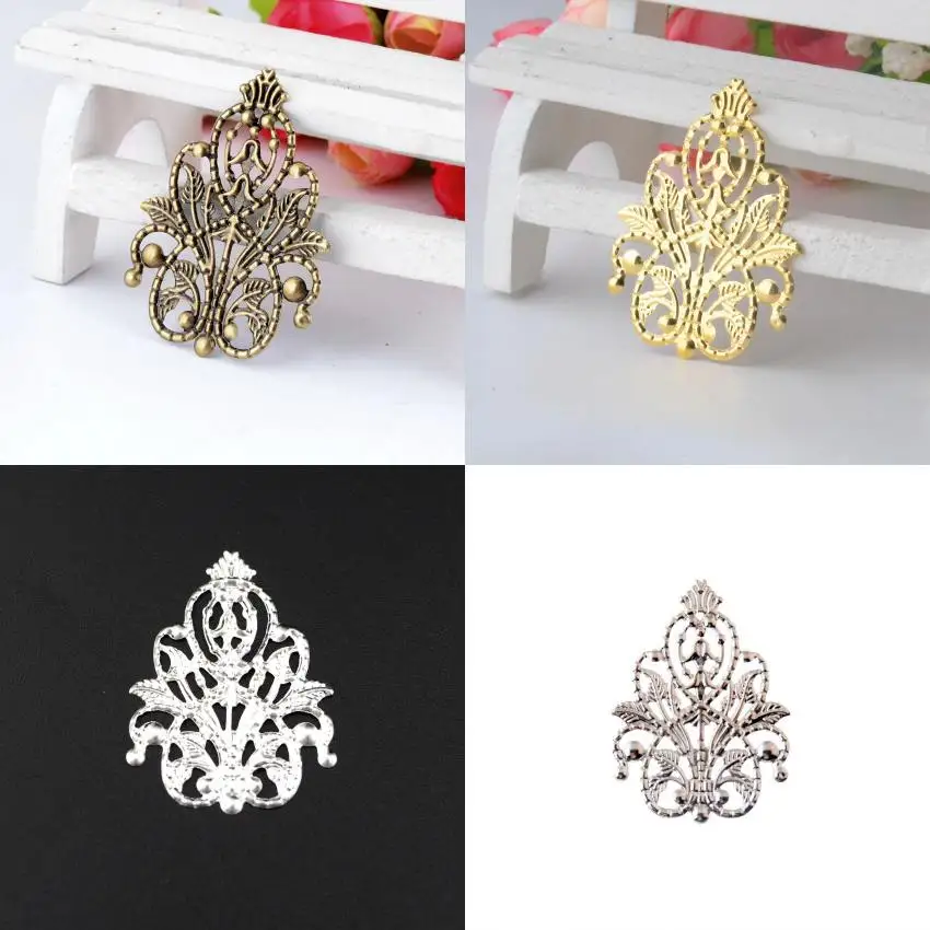 H183013755c5d40b999a5c1e1739414aaT.webp 20Pcs Bronze/Copper/Gold/Silver Filigree Wraps Flower Connectors Metal Crafts Gift Decoration DIY Findings 4.8x3.5cm - Image 1
