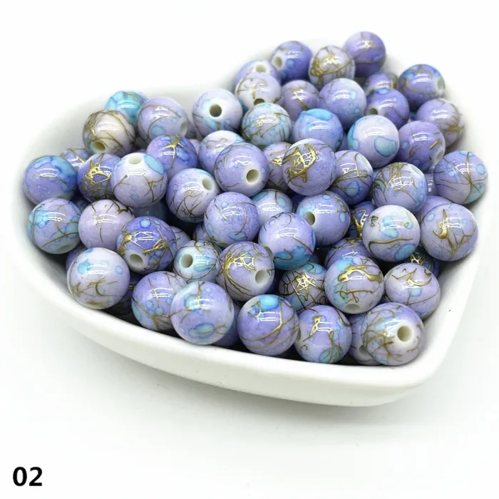 50pcs 8mm Printing Gold Color Wire Round Bead Acrylic Beads for Jewelry Making  DIY Accessory #RoLi - Image 8