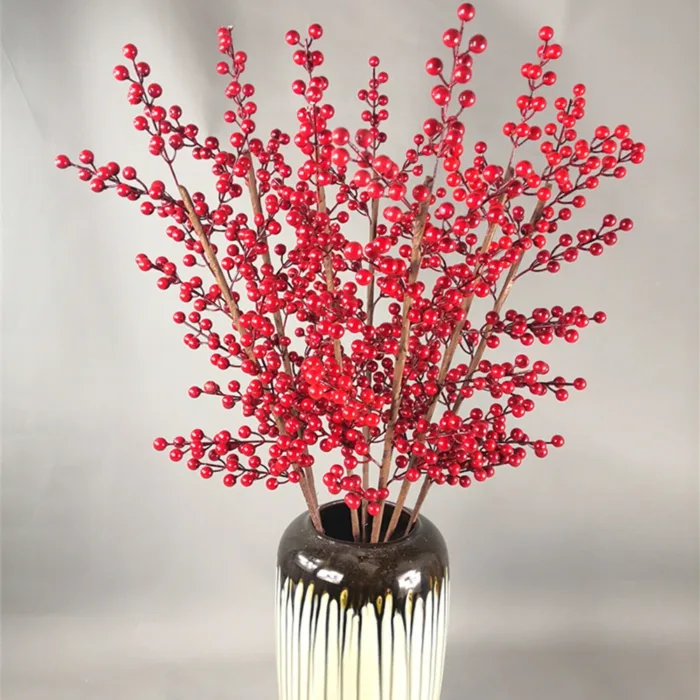 Artificial Holly Berry Red Fruits Branch, Christmas Decoration, Spring Festival, New Year, Home, 12 Fork, 2021 - Image 4