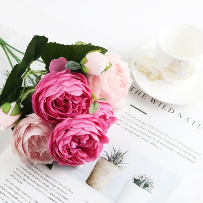 1 Bundle Silk Peony Bouquet Home Decoration Accessories Wedding Party Scrapbook Fake Plants Diy Pompons Artificial Roses Flowers - Image 9