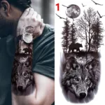 1PC Black Forest Tattoo Sticker For Men Women Tiger Wolf Death Skull Temporary  Fake Henna Skeleton King Animal Tatoo - Image 2