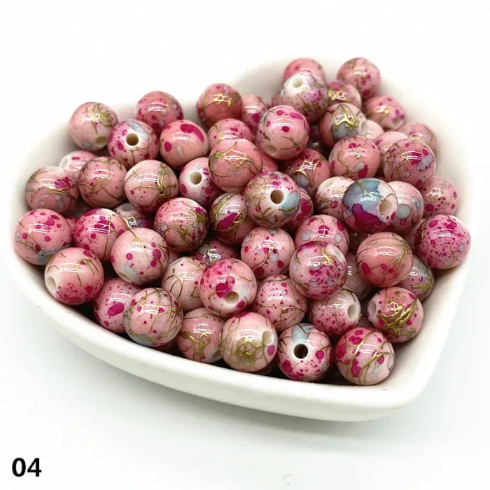 50pcs 8mm Printing Gold Color Wire Round Bead Acrylic Beads for Jewelry Making  DIY Accessory #RoLi - Image 12