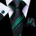 Hi-Tie Designer Black Blue Striped 63inch Silk Men Tie Extra Long Ties for Men Woven Classic 160cm Men Necktie Pocket Square Set - Image 5