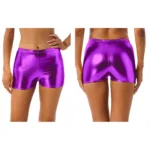 Womens Shiny Metallic Shorts Ladies Rave Party Pole Dance Clubwear Wetlook Booty Shorts Mid Waist Elastic Waistband Hot Pants - Image 14