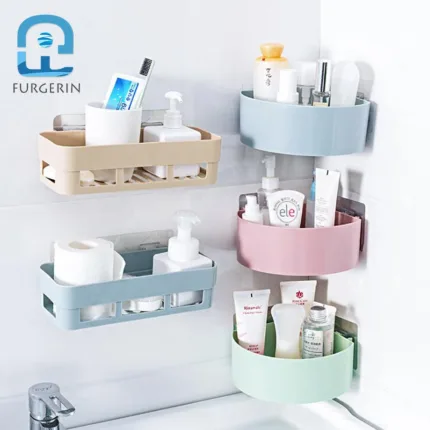 FURGERIN-Plastic Wall Shelf for Bathroom, Corner Storage Rack, Shower Organizer, PP Sponge Holder, Bathroom Accessories