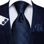 Hi-Tie Designer Black Blue Striped 63inch Silk Men Tie Extra Long Ties for Men Woven Classic 160cm Men Necktie Pocket Square Set - Image 13