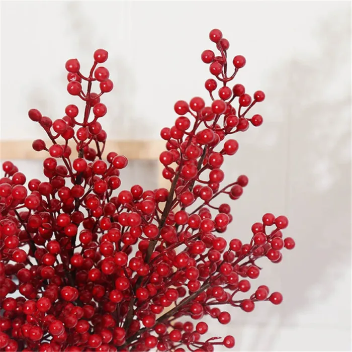Artificial Holly Berry Red Fruits Branch, Christmas Decoration, Spring Festival, New Year, Home, 12 Fork, 2021 - Image 5