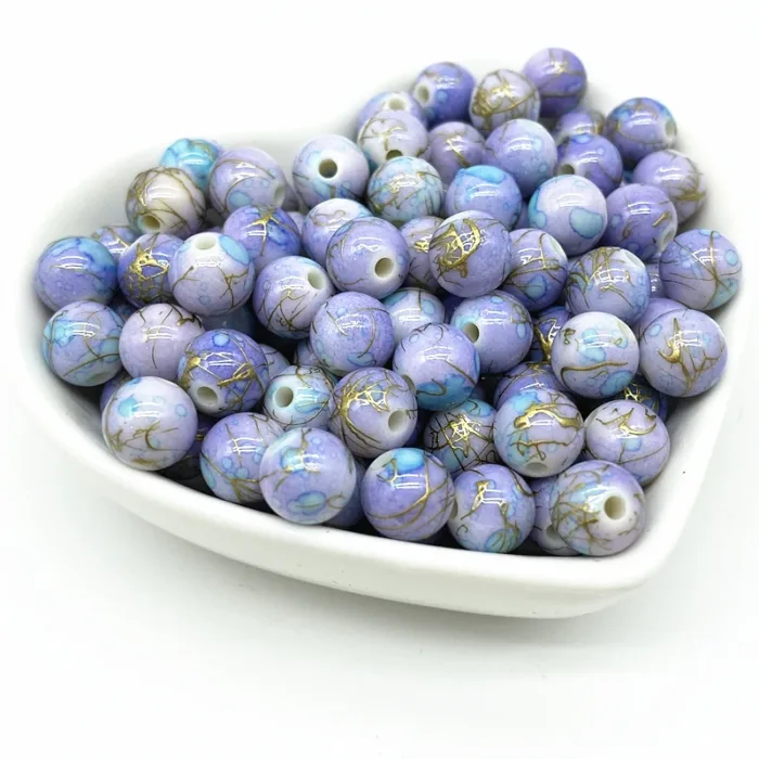 50pcs 8mm Printing Gold Color Wire Round Bead Acrylic Beads for Jewelry Making  DIY Accessory #RoLi - Image 2