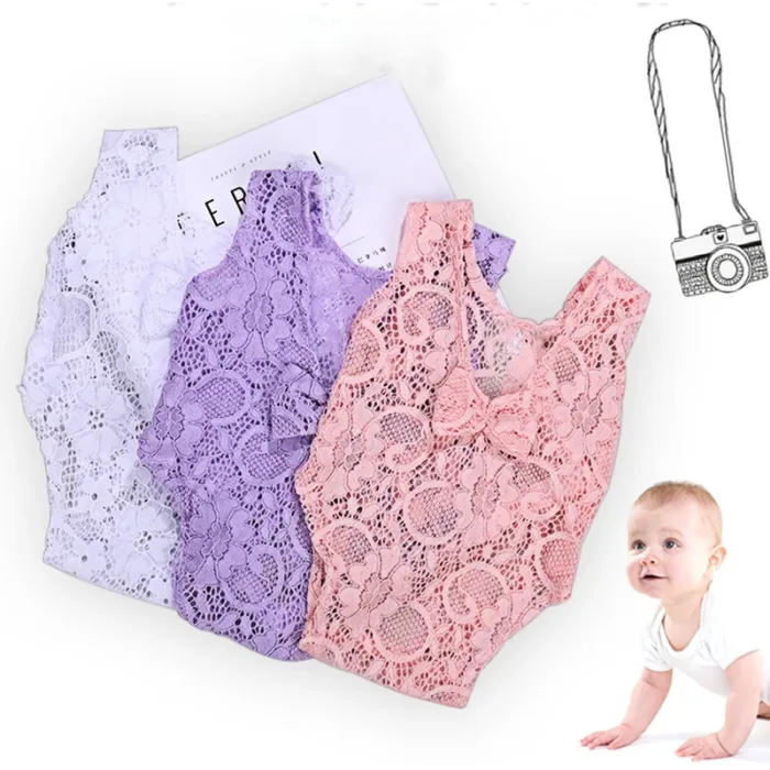 Lace Baby Rompers Newborn Infant Photography Clothes With Bow Headband Bebe Girls Photo Clothing Jumpsuit Costumes - Image 4
