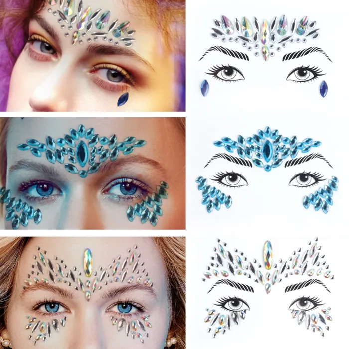 3D Sexy Face Tattoo Stickers Shiny Face Decoration Glitter Fake Tattoo Rhinestones Trendy Acrylic Drill Temporary Tattoo Sticker - Image 3