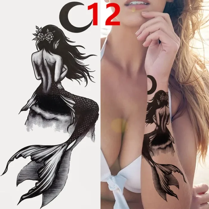 1PC Black Forest Tattoo Sticker For Men Women Tiger Wolf Death Skull Temporary  Fake Henna Skeleton King Animal Tatoo - Image 14
