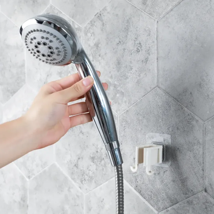 1 PCS ABS Shower Head Holder Self-Adhesive Showerhead Fixed Bracket Wall Mount With 2 Hooks Stand Bathroom Universal Accessories - Image 2