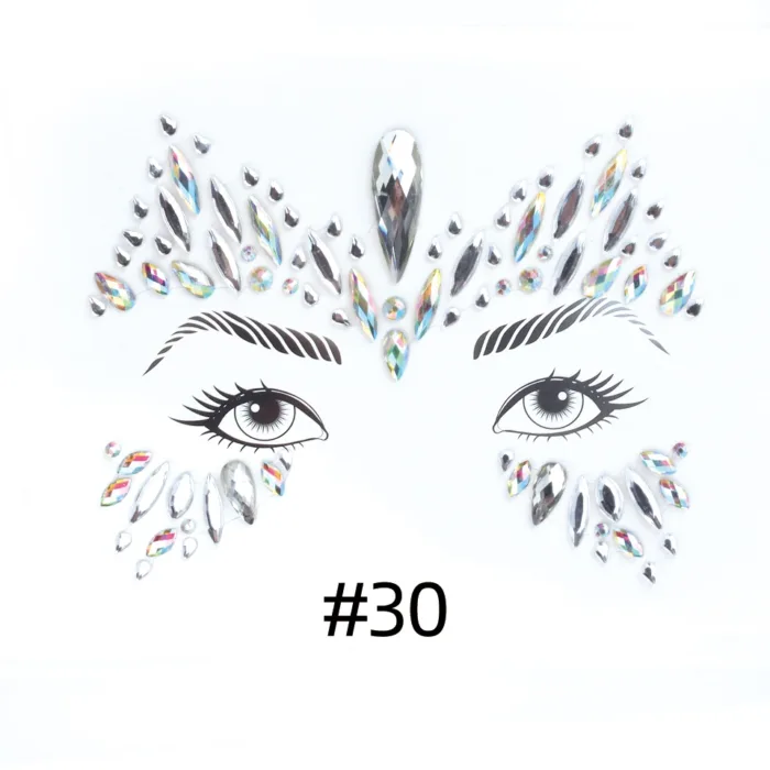 3D Sexy Face Tattoo Stickers Shiny Face Decoration Glitter Fake Tattoo Rhinestones Trendy Acrylic Drill Temporary Tattoo Sticker - Image 21