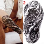 1PC Black Forest Tattoo Sticker For Men Women Tiger Wolf Death Skull Temporary  Fake Henna Skeleton King Animal Tatoo - Image 3