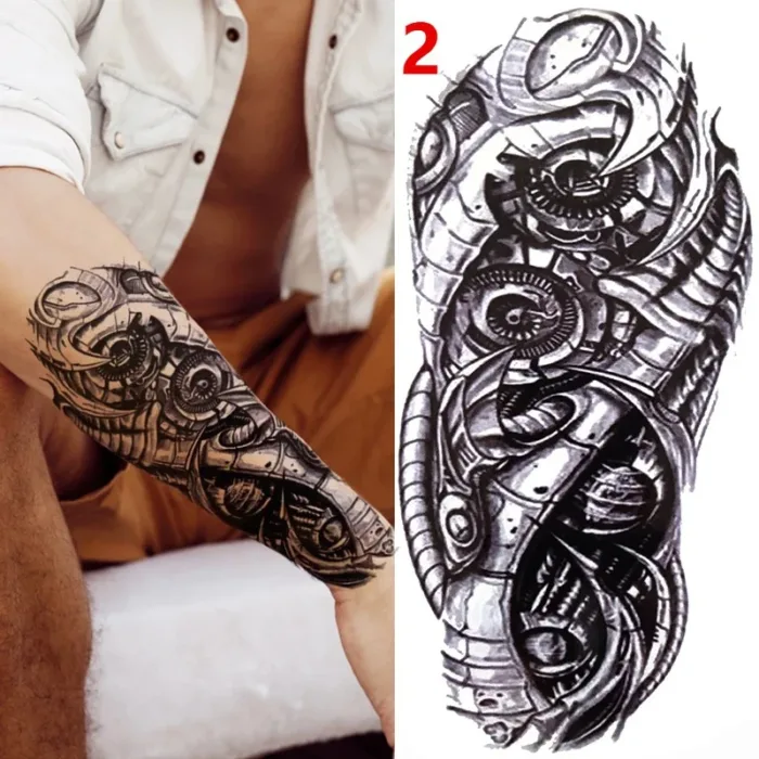 1PC Black Forest Tattoo Sticker For Men Women Tiger Wolf Death Skull Temporary  Fake Henna Skeleton King Animal Tatoo - Image 3