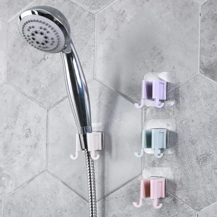 1 PCS ABS Shower Head Holder Self-Adhesive Showerhead Fixed Bracket Wall Mount With 2 Hooks Stand Bathroom Universal Accessories - Image 1