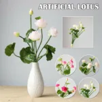 Mini Artificial Fake Lotus Bud with Leaf Fake Flower Wedding Home Decor - Image 6