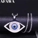 Islam Hamsa Evil Blue Eye Necklace Stainless Steel Turkish Eye Chain Bracelet Greek Jewelry ojo turco acero inoxidable N1137S02 - Image 2
