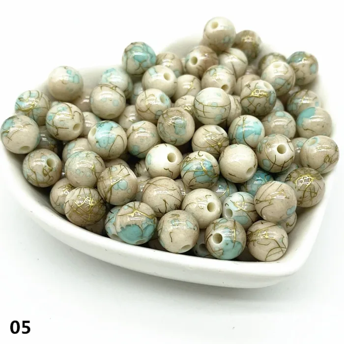 50pcs 8mm Printing Gold Color Wire Round Bead Acrylic Beads for Jewelry Making  DIY Accessory #RoLi - Image 9