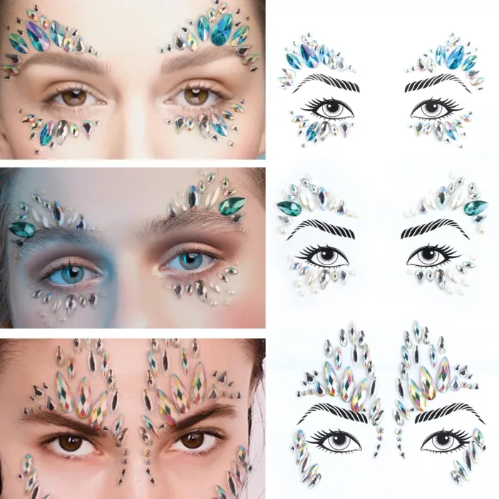 3D Sexy Face Tattoo Stickers Shiny Face Decoration Glitter Fake Tattoo Rhinestones Trendy Acrylic Drill Temporary Tattoo Sticker - Image 6