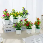 Artificial Flowers Bonsai Vase for Home Decor Mini Potted Christmas Wedding Decorative Ornamental Flowerpot Bathroom Windowsill