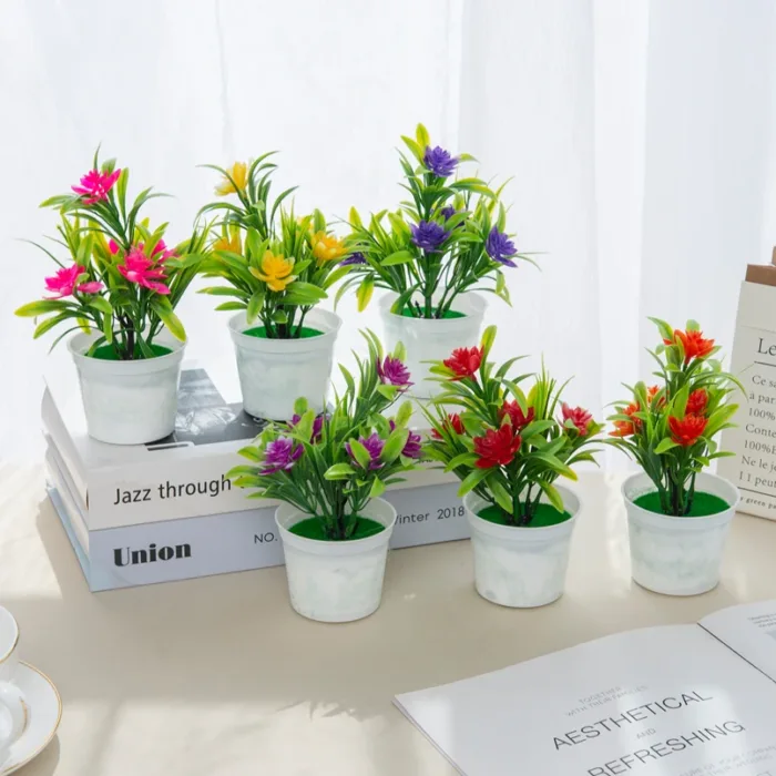 Artificial Flowers Bonsai Vase for Home Decor Mini Potted Christmas Wedding Decorative Ornamental Flowerpot Bathroom Windowsill - Image 1
