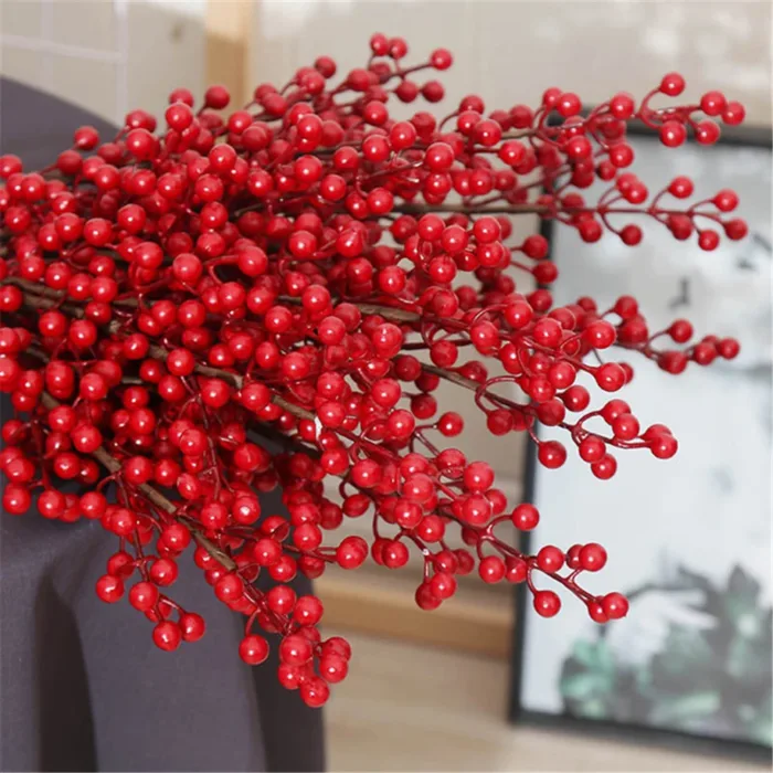 Artificial Holly Berry Red Fruits Branch, Christmas Decoration, Spring Festival, New Year, Home, 12 Fork, 2021 - Image 6