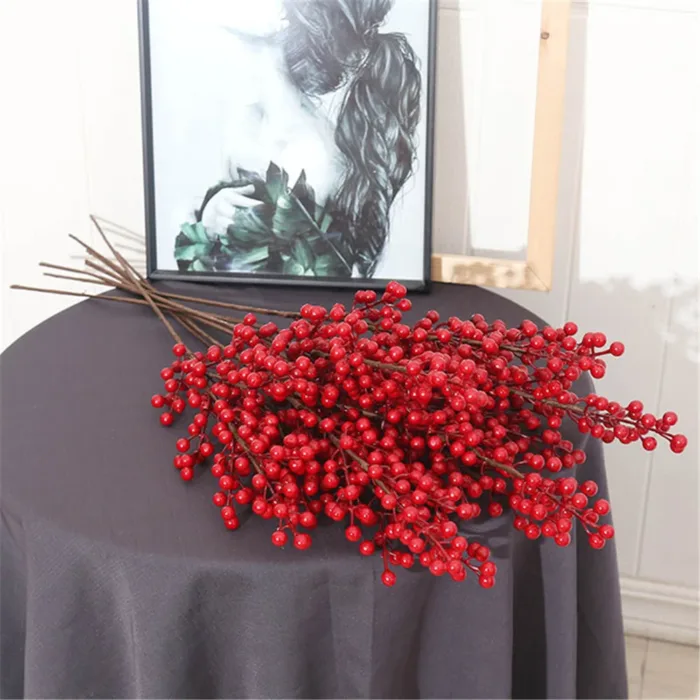 Artificial Holly Berry Red Fruits Branch, Christmas Decoration, Spring Festival, New Year, Home, 12 Fork, 2021 - Image 2