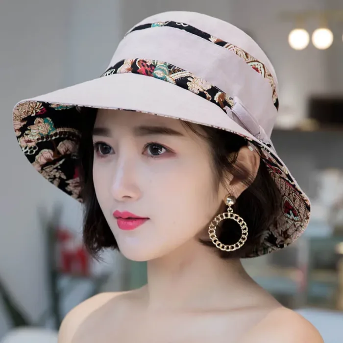 W85 Hat Women's Simple Fashion Ethnic Style Sun Hat Diagonal Wide Brim UV Protection Basin Hat Cotton Hat - Image 8