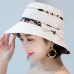 W85 Hat Women's Simple Fashion Ethnic Style Sun Hat Diagonal Wide Brim UV Protection Basin Hat Cotton Hat - Image 6