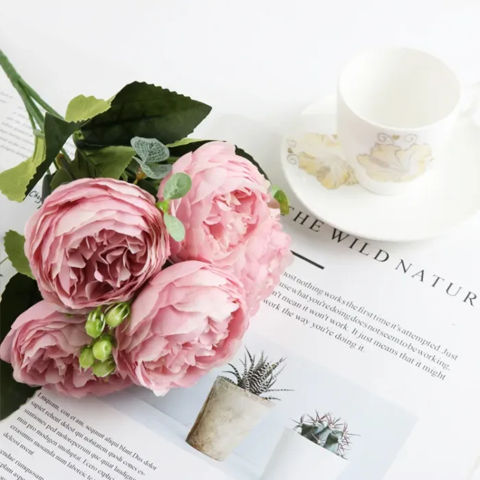 1 Bundle Silk Peony Bouquet Home Decoration Accessories Wedding Party Scrapbook Fake Plants Diy Pompons Artificial Roses Flowers - Image 7