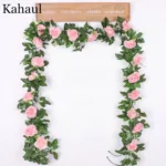 Artificial Silk Roses Flower Vine Decorative Fake Plastic Ivy Hanging Rose Garland Wedding Home Wall Decoration Faux Plants Leaf - Image 3