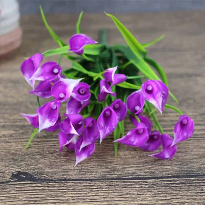New beautiful 25 heads/bouquet mini artificial calla with leaf plastic fake lily Aquatic plants home room decoration flower - Image 4