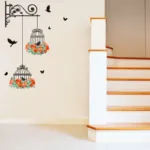 Colorful Flower Birdcage Flying Birds Wall Sticker Creative Home Decor Living Room Decals Wallpaper Bedroom Nursery Window Decor - Image 4