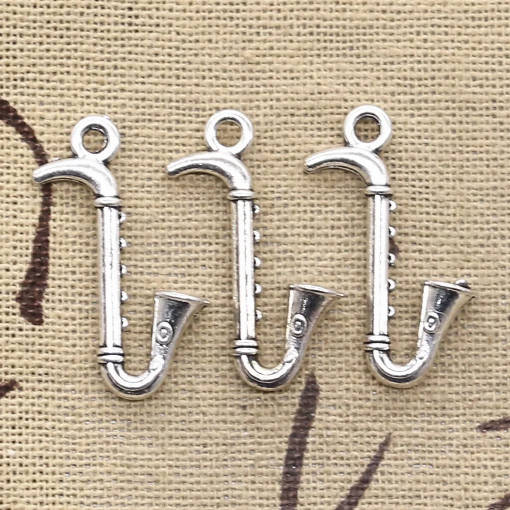 HTB1PJqJX13tHKVjSZSgq6x4QFXaN.webp 15pcs Charms Saxophone Instrument Music 17x27mm Antique Pendant Fit Vintage Tibetan Silver Color DIY Handmade Jewelry - Image 1