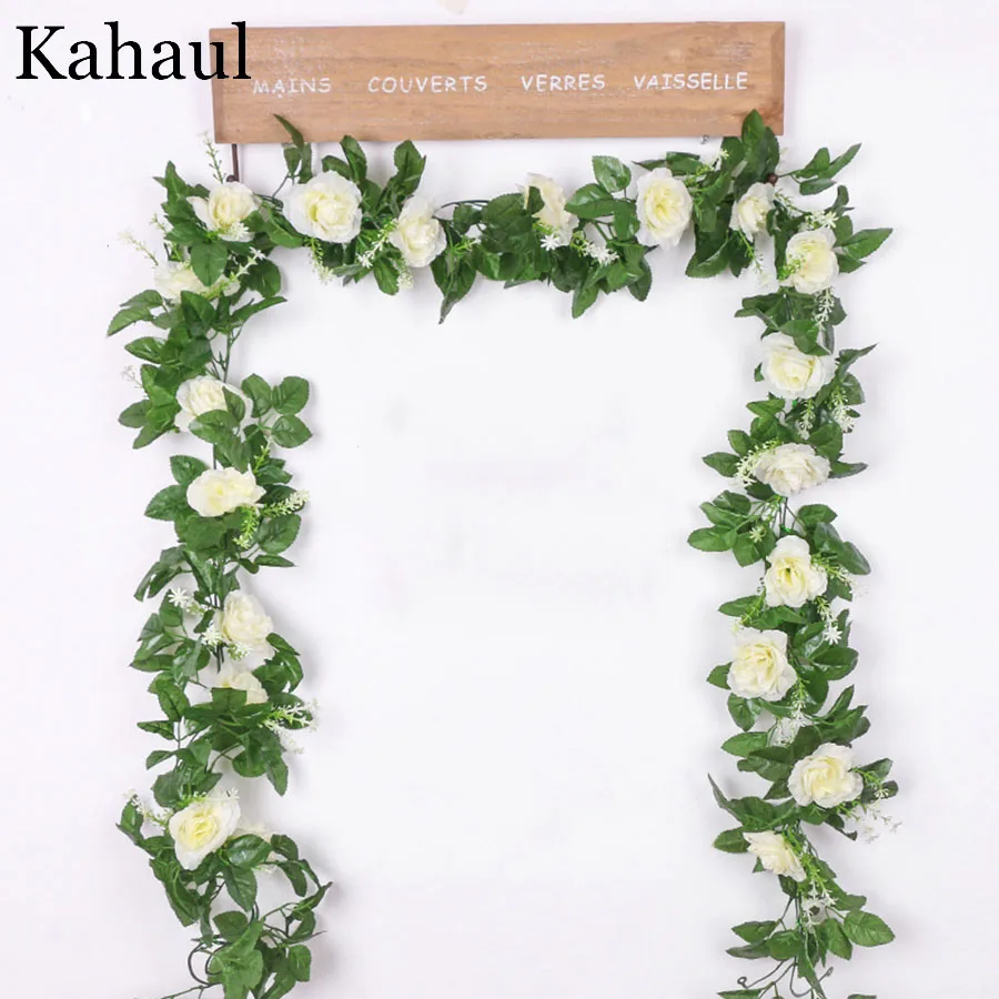 HTB1PUmsV4TpK1RjSZFMq6zG_VXa6.webp Artificial Silk Roses Flower Vine Decorative Fake Plastic Ivy Hanging Rose Garland Wedding Home Wall Decoration Faux Plants Leaf - Image 1