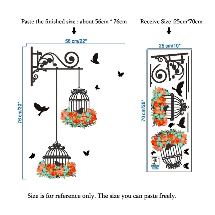 Colorful Flower Birdcage Flying Birds Wall Sticker Creative Home Decor Living Room Decals Wallpaper Bedroom Nursery Window Decor - Image 2
